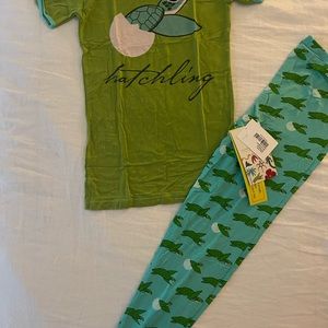 Kickee Pants short sleeve pajama set, glass sea turtles size 14